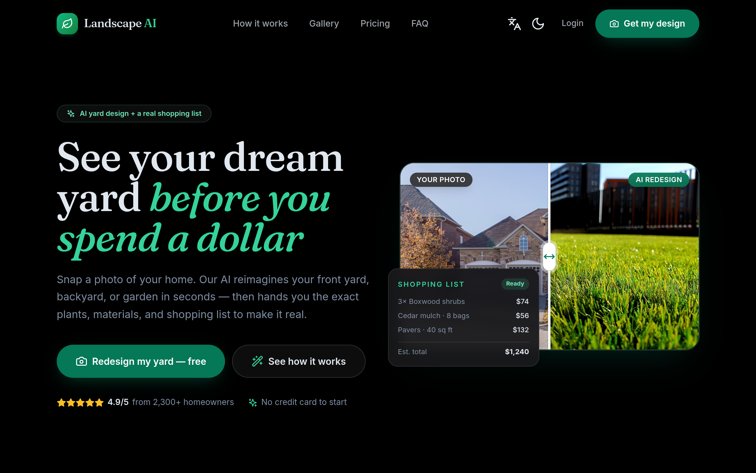 Landscape AI live homepage