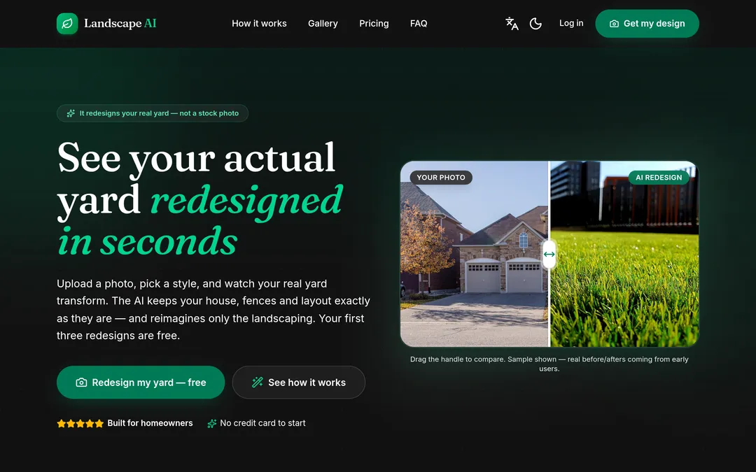 Landscape AI live homepage
