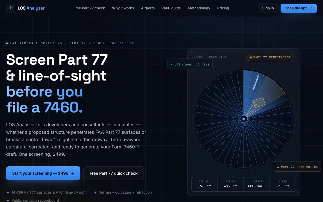 LOS Analyzer live homepage
